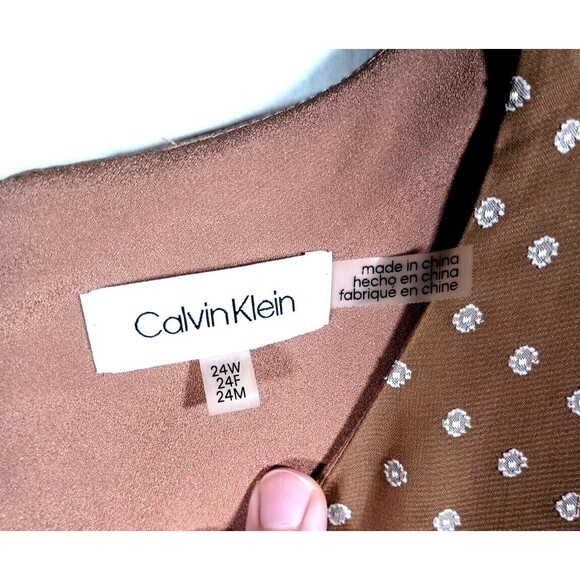 Calvin Klein Brown Polka Dot Belted Sleeveless Handkerchief Maxi Dress Size 24W - Picture 3 of 11